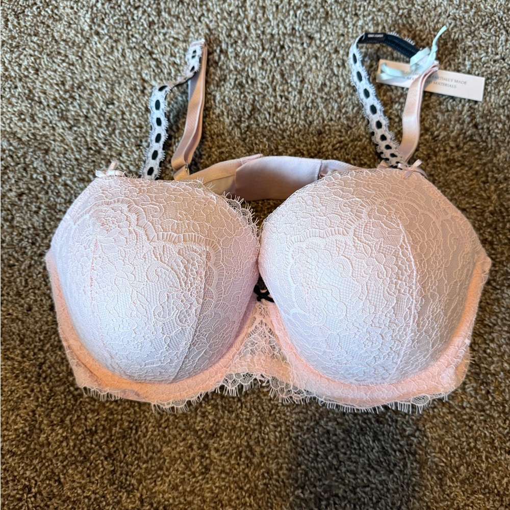 Victoria’s Secret Dream Angels Lined Demi Bra 38D, Blush Pink w/black straps NWT